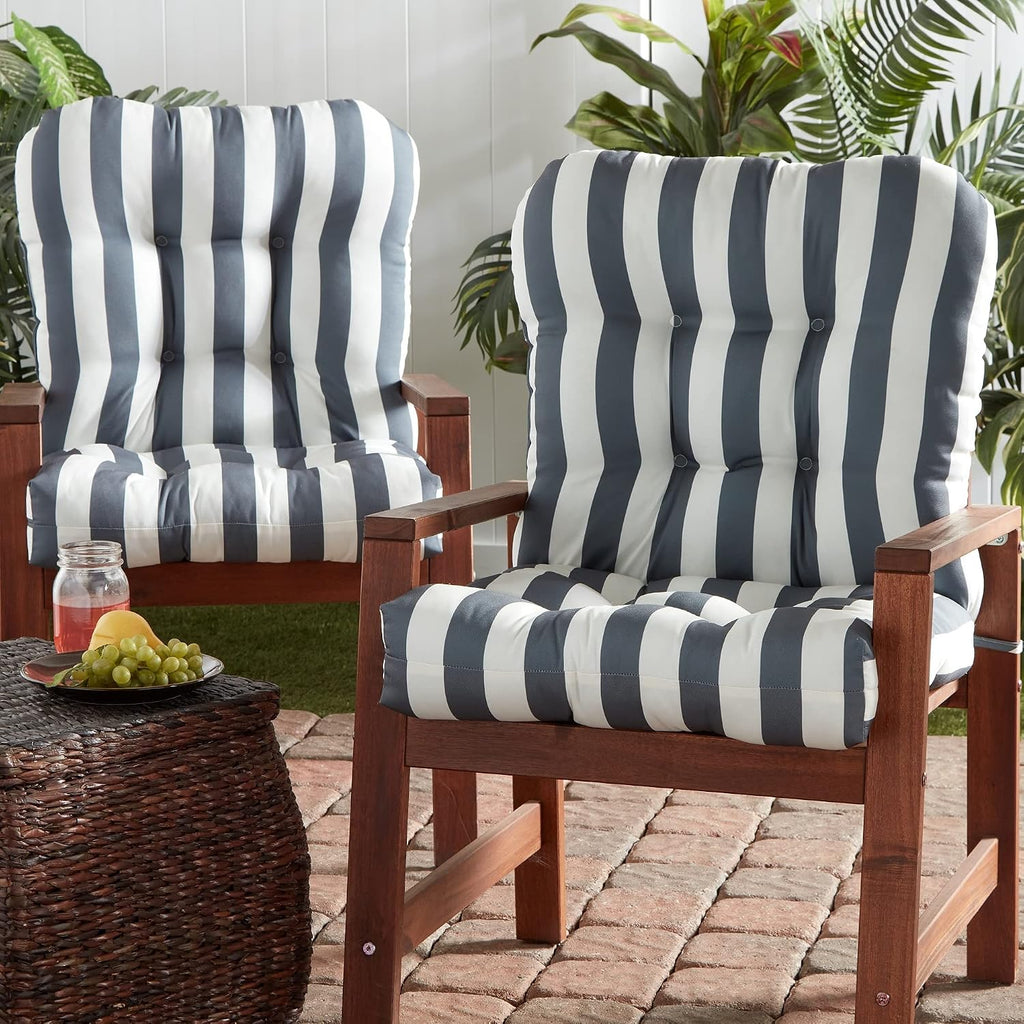 Greendale Home Fashions Outdoor 42x21-inch Seat/Back Chair Cushion (Set of 2), Gray Stripe