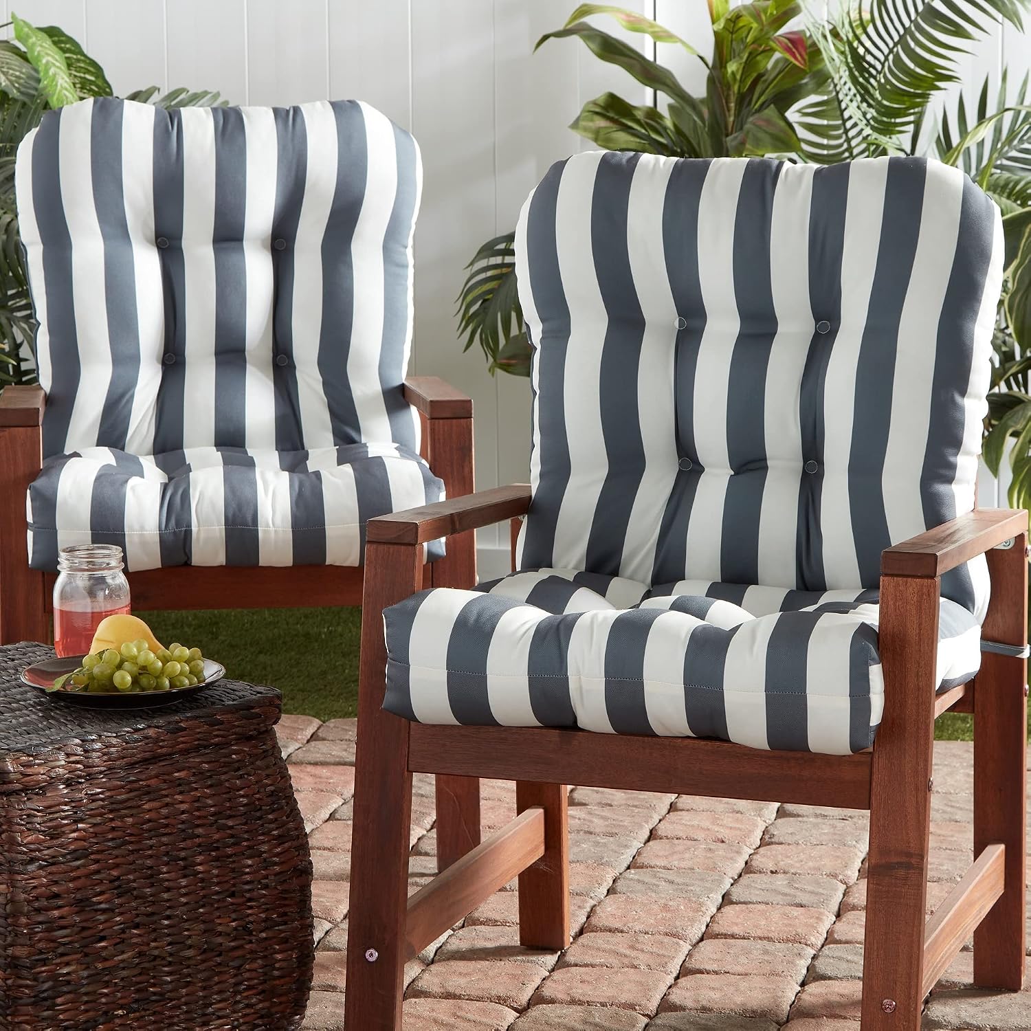 Greendale Home Fashions Outdoor 42x21-inch Seat/Back Chair Cushion (Set of 2), Gray Stripe