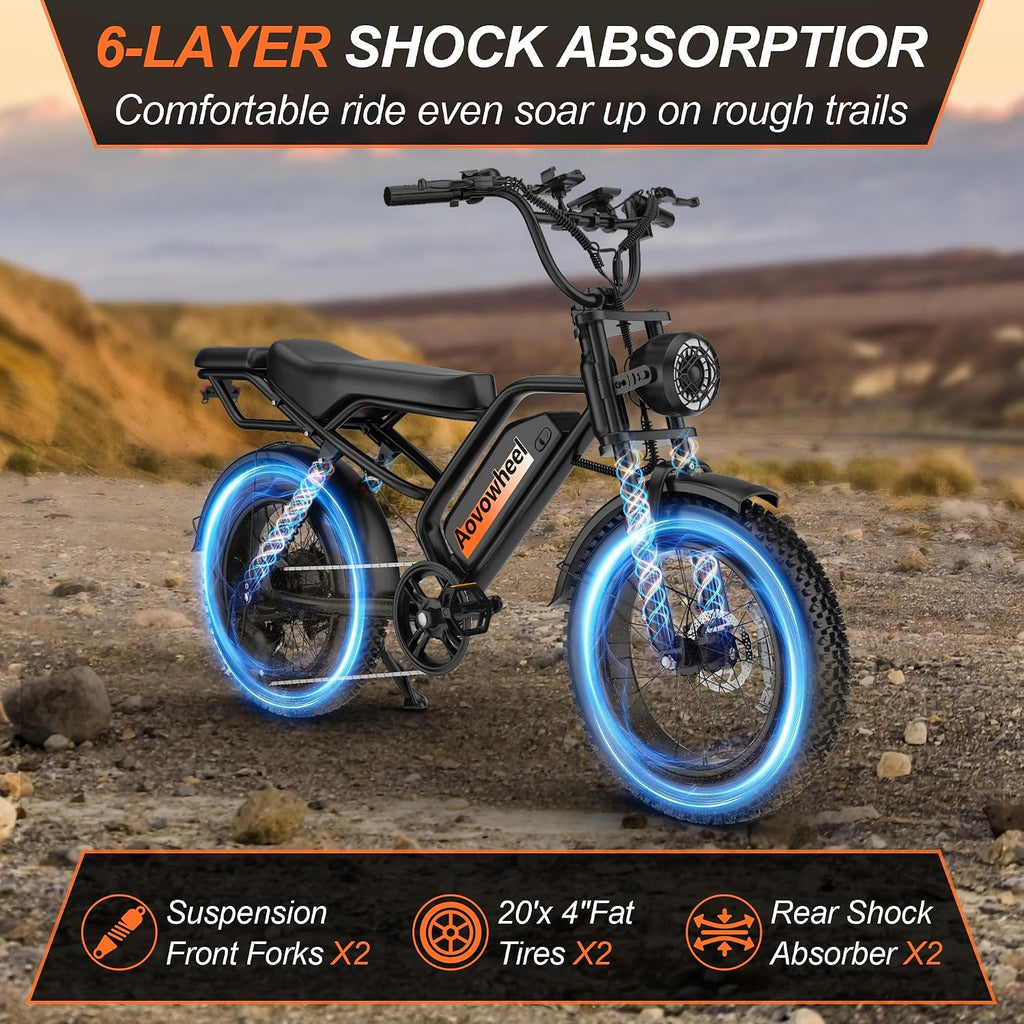 Electric Bike for Adults 20' Fat Tire Electric Dirt Bike with 48V 18Ah Battery 50-70 Miles Electric Motorcycle Ebikes, 1000 Peak Motor 31MPH Top Speed E-Bikes, APP, 2 Seater, Full Suspension