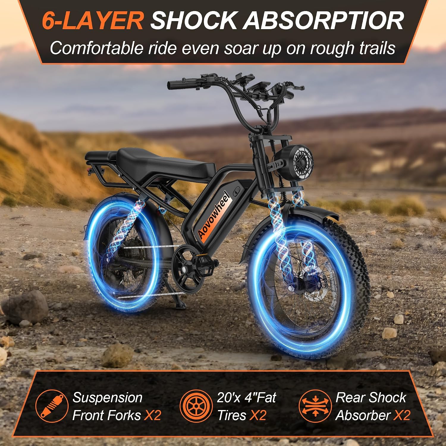 Electric Bike for Adults 20' Fat Tire Electric Dirt Bike with 48V 18Ah Battery 50-70 Miles Electric Motorcycle Ebikes, 1000 Peak Motor 31MPH Top Speed E-Bikes, APP, 2 Seater, Full Suspension