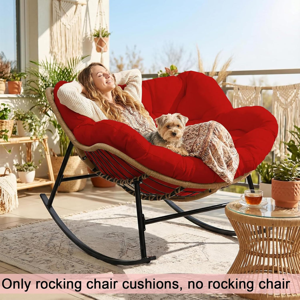 Thickened Waterproof Papasan Rocking Chair Cushion, 6.3'' Patio Egg Chair Pad with Ties, Outdoor/Indoor Rattan Hammock Cushions for Porch, Garden, Balcony(Only Cushion no Chair) (Red)