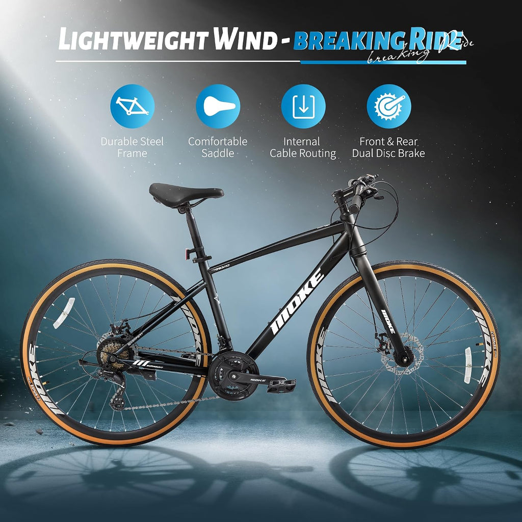 DEYGIA Hybrid Bike, 24-Speed 700C Wheel Hybrid Bicycle with Dual Disc Brakes, Trigger Shifting, Internal Wiring Frame, Lightweight City Commuter Bicycle for Men Women Adult, Multiple Colors