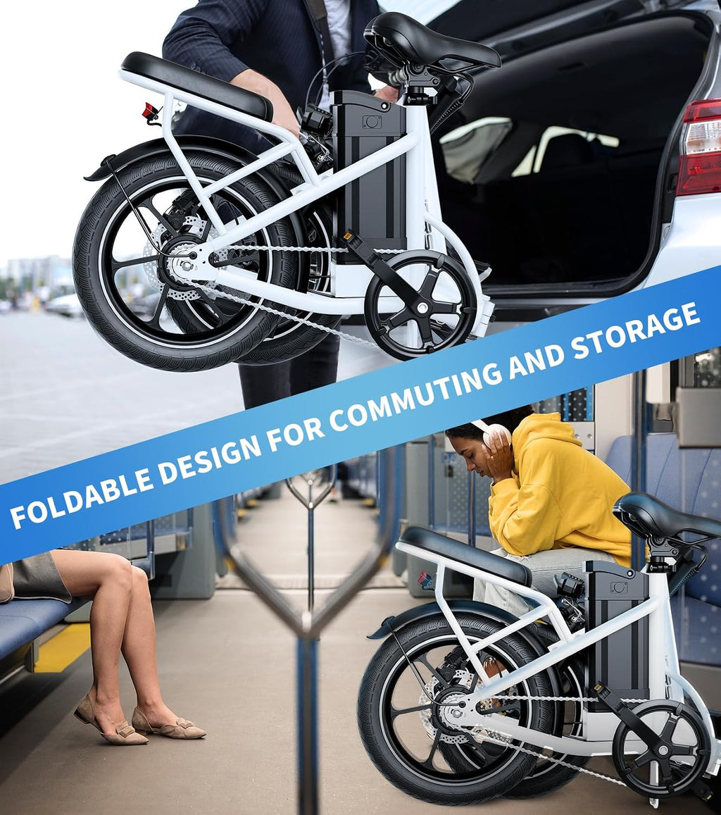 WINDHORSE 16' Folding Electric Bike for Adults, 630W Peak Motor, 20MPH, 19–35 Miles Pedal Assist Range, LCD Display, Dual Disc Brakes, Removable Battery