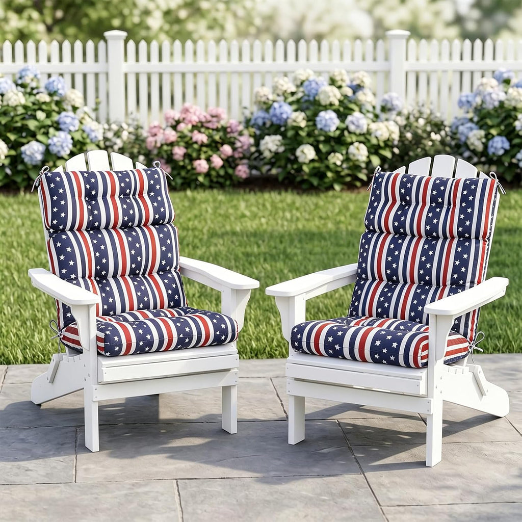 EAGLE PEAK Tufted Outdoor/Indoor High Back Patio Chair Cushions, Set of 2, 46'' x 22'', American Flag