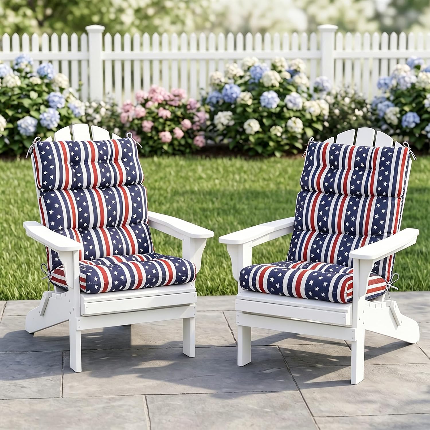 EAGLE PEAK Tufted Outdoor/Indoor High Back Patio Chair Cushions, Set of 2, 46'' x 22'', American Flag