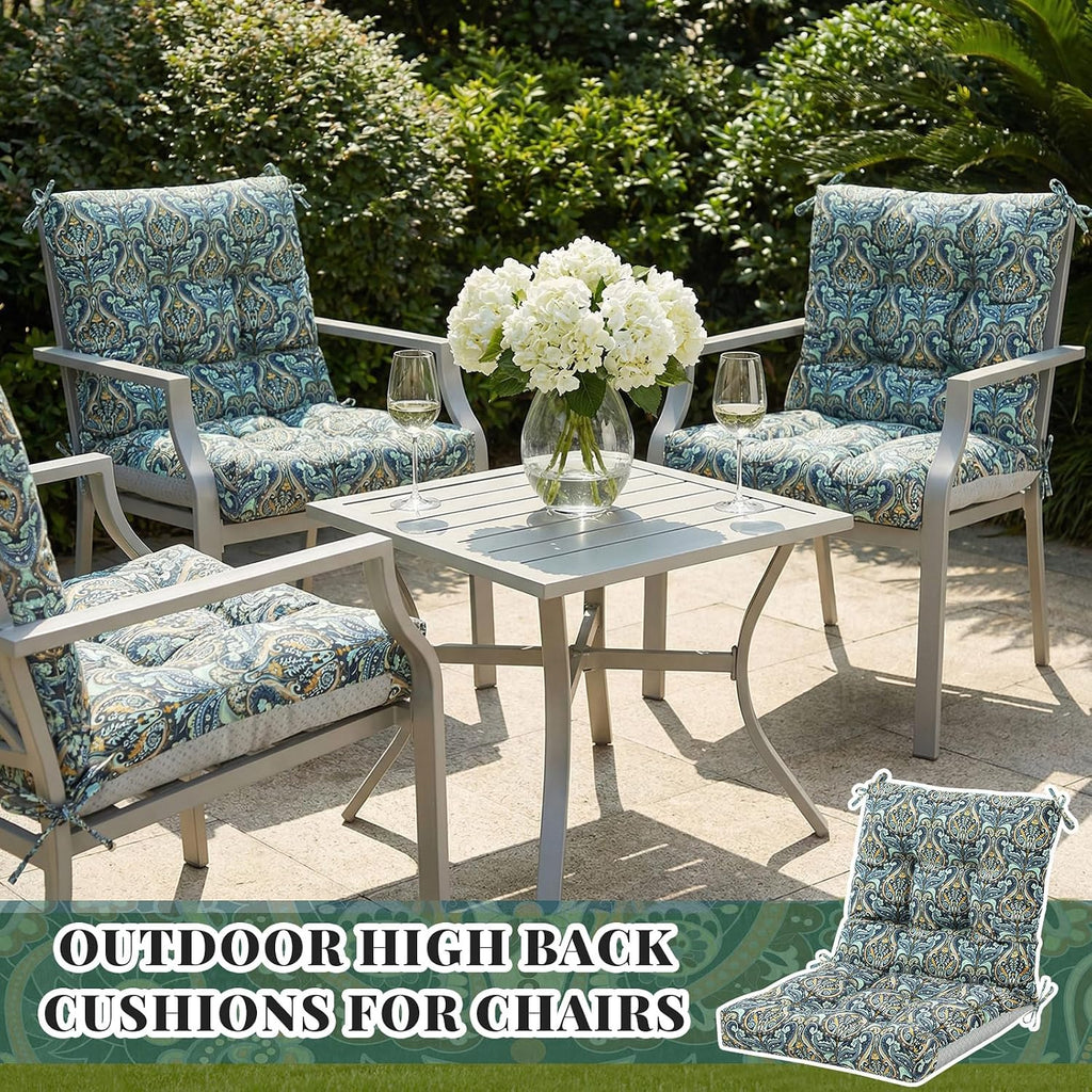 Marsui 4 Pcs Outdoor Indoor High Back Chair Cushions Patio Furniture Tufted Pillow with Ties Water-Resistant Replacement Outdoor Rocking Chair Cushions, 42 x 21 Inches (Blue,Paisley)