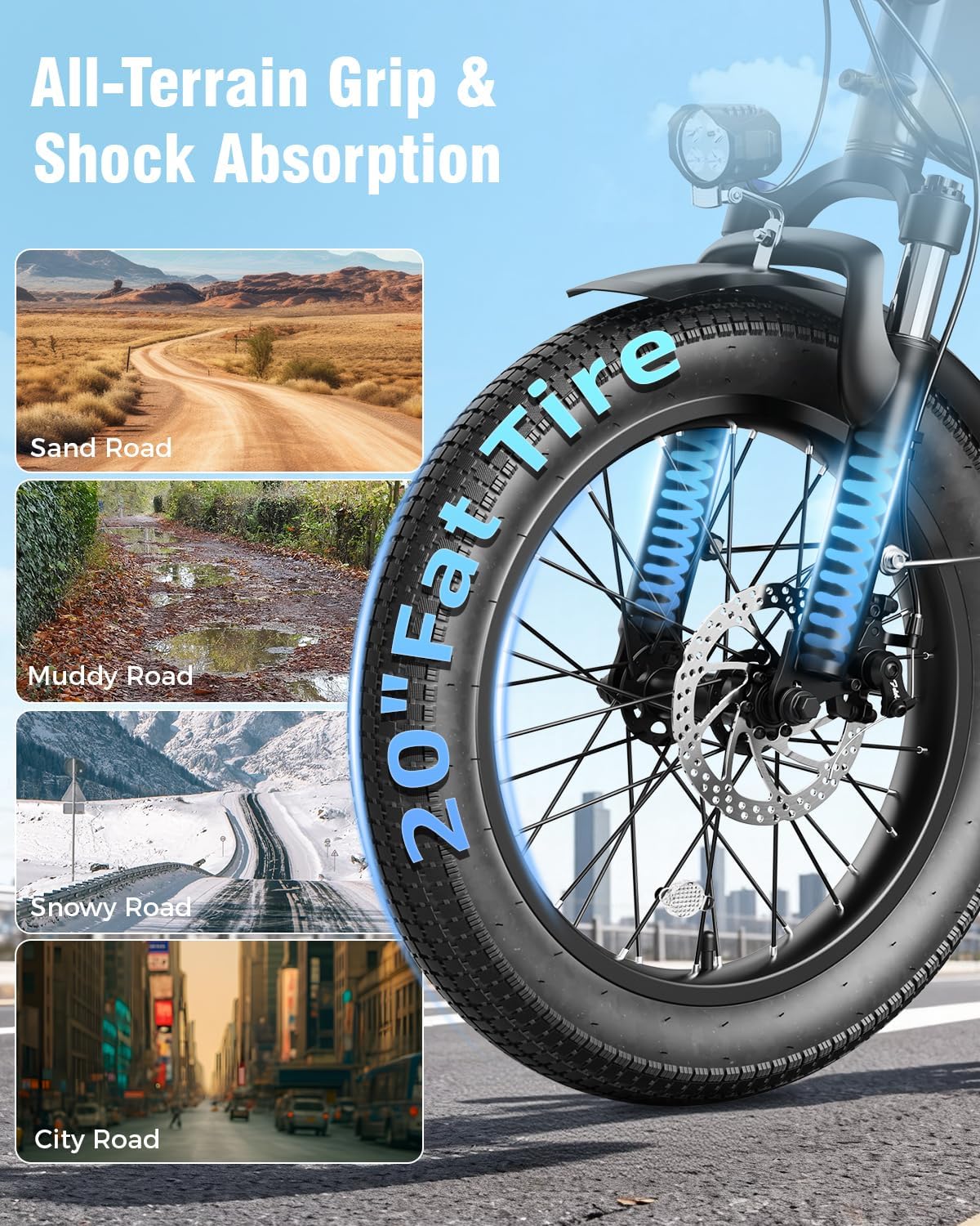 Jasion EBS Folding Electric Bike for Adults, Compact Portable 20' Fat Tire Ebike with 1200W Peak Motor, 48V Removable Battery, 25 MPH 50 Miles Aluminum Frame E-Bike Suitable for Trunk, RV, Apartment