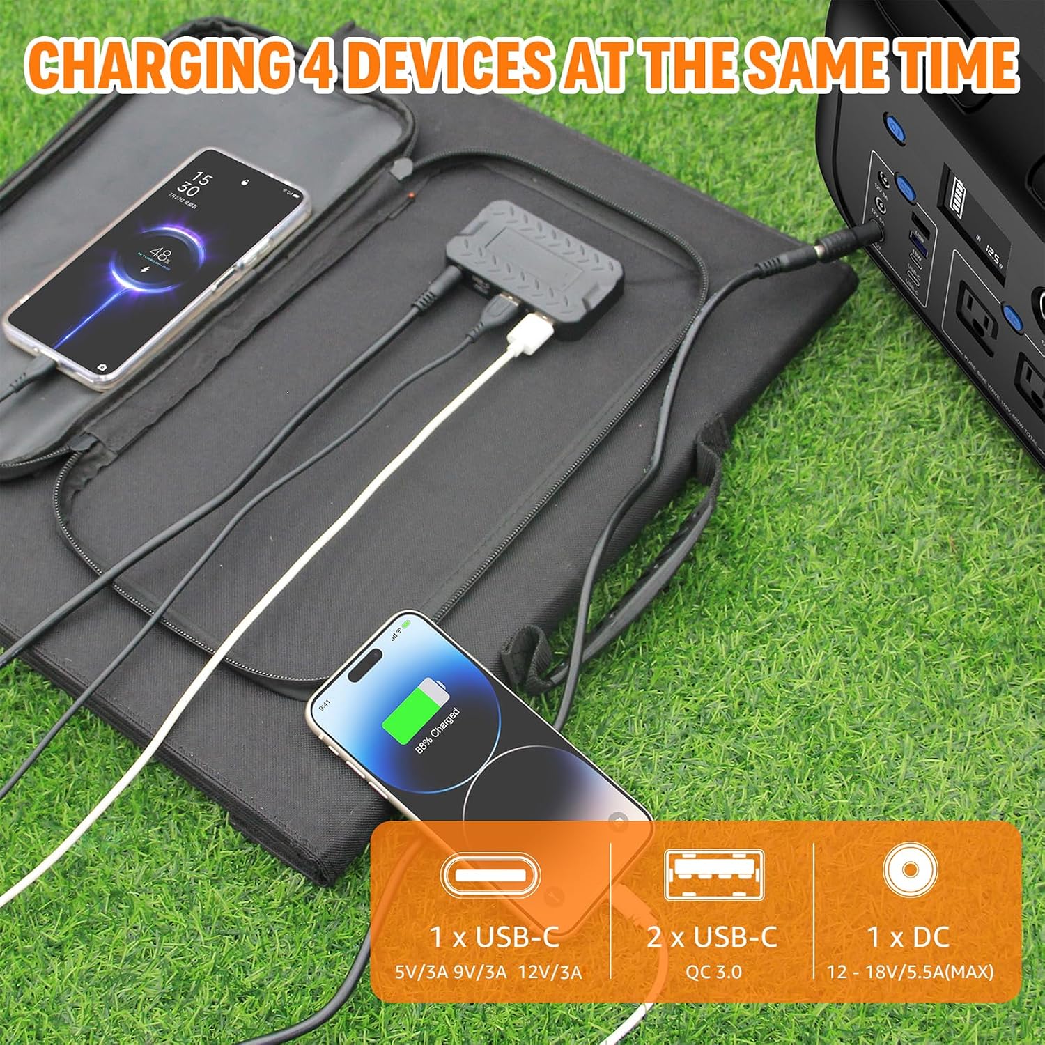 200W/42000mAh Portable Power Station with 100W Foldable Solar Panel 155WH Solar Generator Set for Outdoors Camping Home Emergency Travel Hunting Fishing