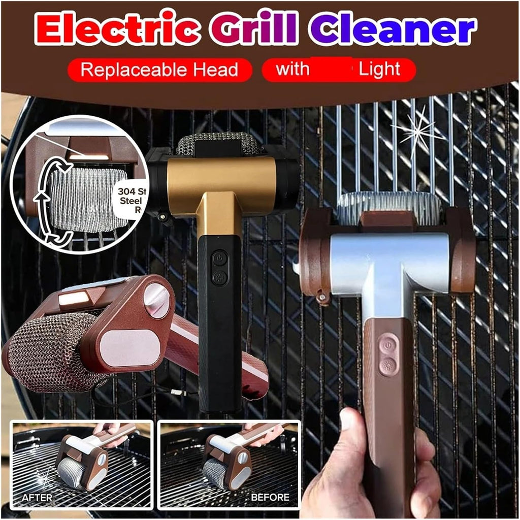 Fit for Electric Grill Cleaner Brush with Lights - Stainless Steel Replaceable Brush Heads for BBQ Cleaning Tools and Accessories(Set D)