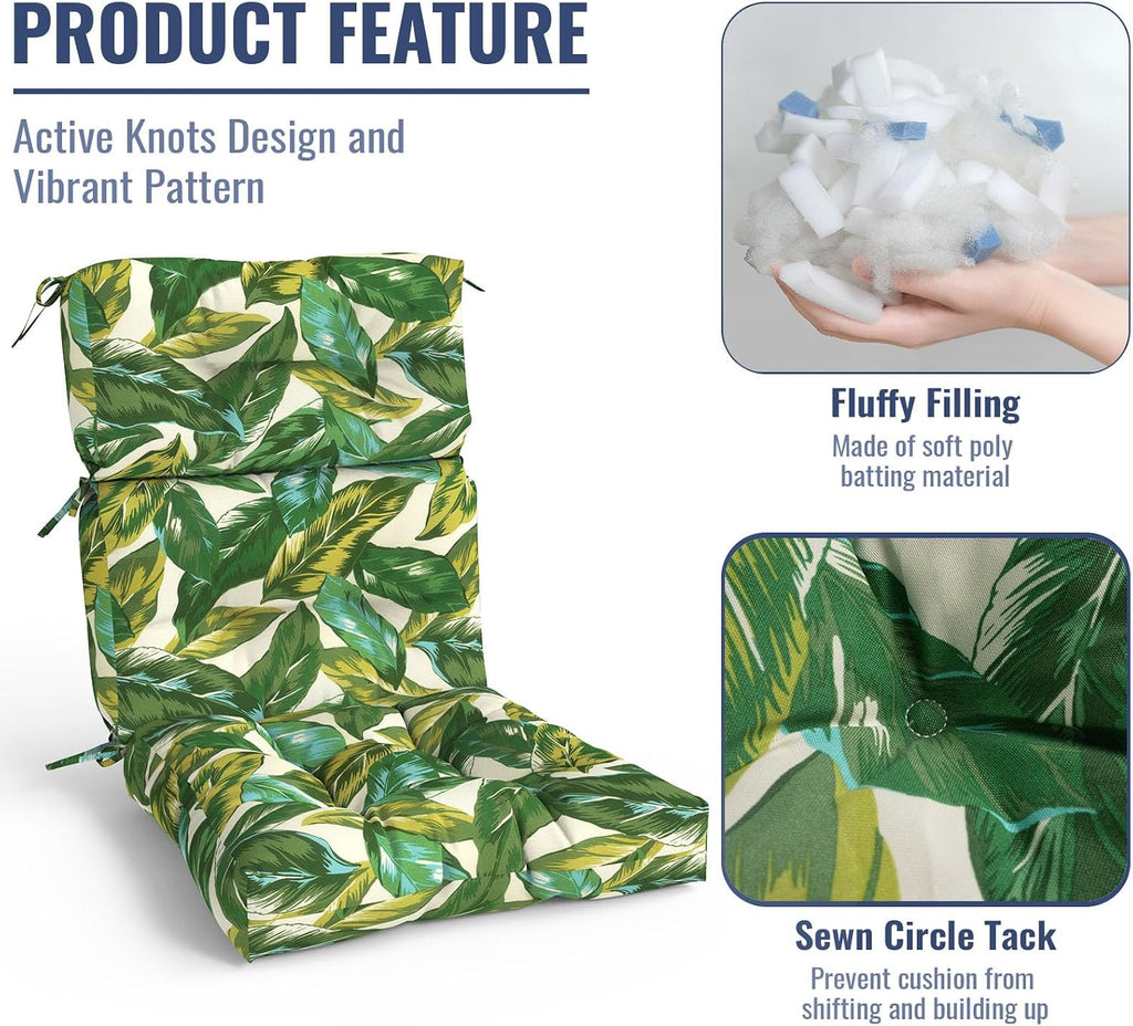 Outdoor High Back Patio Chair Cushions, Fade Resistant & Waterproof Tufted Seat and Back Cushions for Patio Furniture, Patio Chair Cushions 44x22 Inch, Set of 2, Lush Leaf Jungle