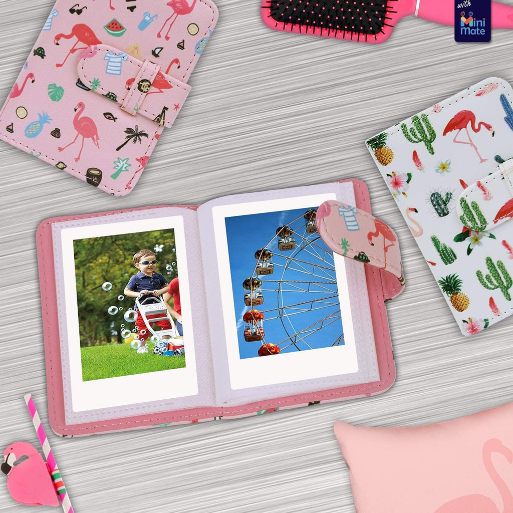 Fujifilm Instax Mini 11 Instant Camera + MiniMate Accessory Bundle & Compatible Custom Case + Fuji Instax Film Value Pack (50 Sheets) Flamingo Designer Photo Album (Blush Pink, Standard Packaging)