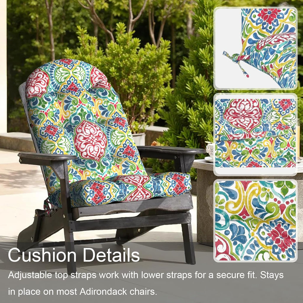 LVTXIII 2 Pack Outdoor Adirondack Chair Cushions, 44x19x4 Inch Water Repellent Patio Cushions for Rocking Chairs, Thick Tufted High Back Seat Cushion Set, Damask Red