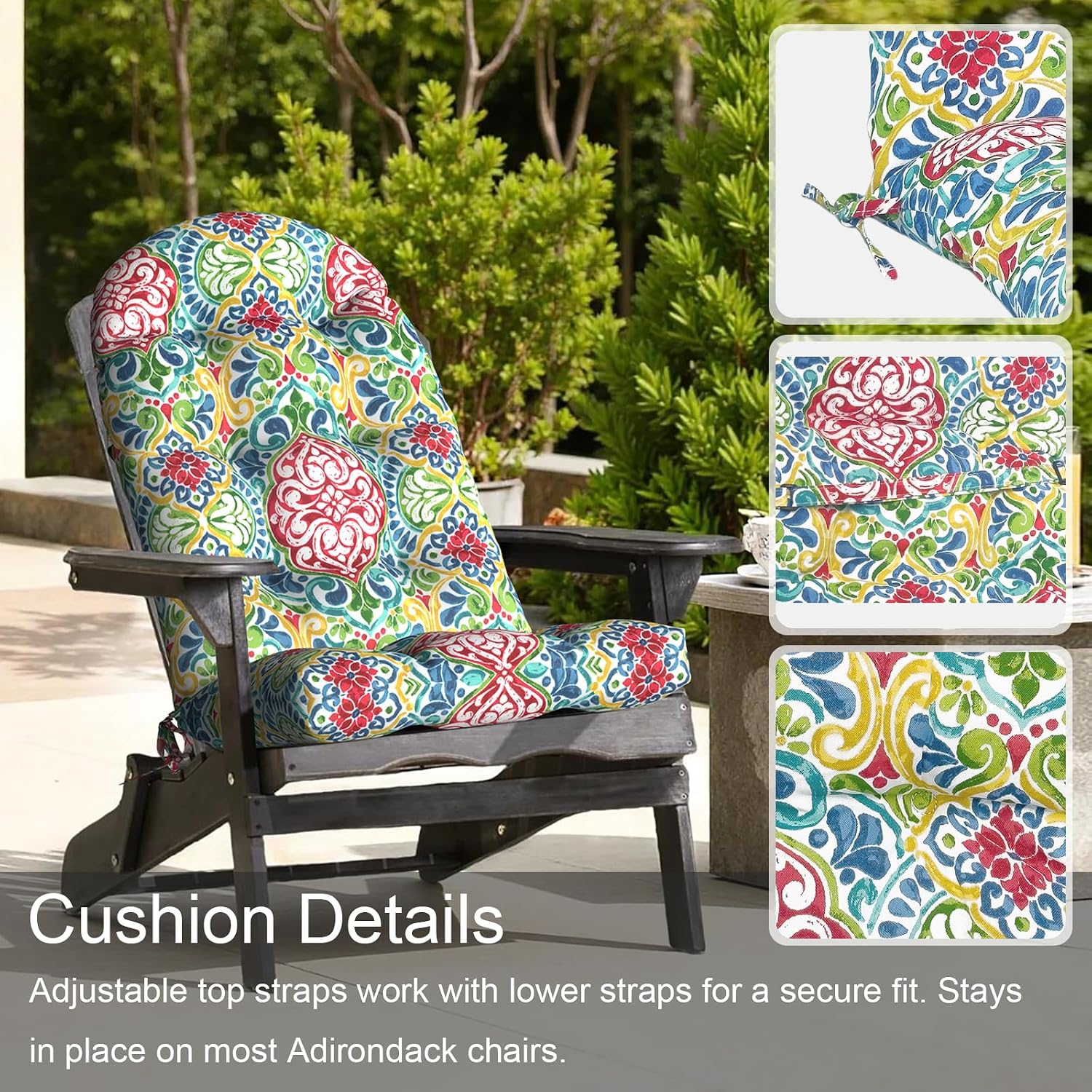 LVTXIII 2 Pack Outdoor Adirondack Chair Cushions, 44x19x4 Inch Water Repellent Patio Cushions for Rocking Chairs, Thick Tufted High Back Seat Cushion Set, Damask Red