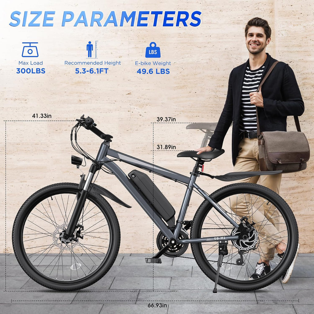 Electric Bike for Adults, 26' Ebike with 1000W Peak Motor, 20MPH 50Miles Electric Mountain Bike with 48V Removable Battery, 7-Speed, Front Suspension, LCD Display, UL 2849 Certified