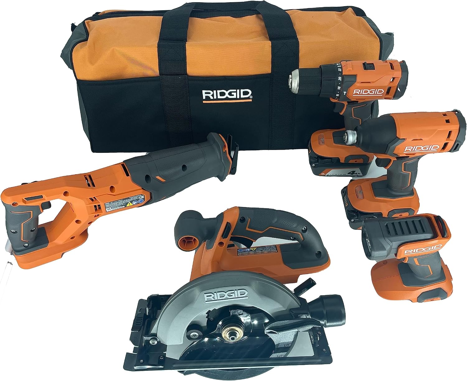RIDGID 18V Lithium-Ion Cordless 5-Tool Kit with (2) 4.0 Ah Batteries and Charger- R9635