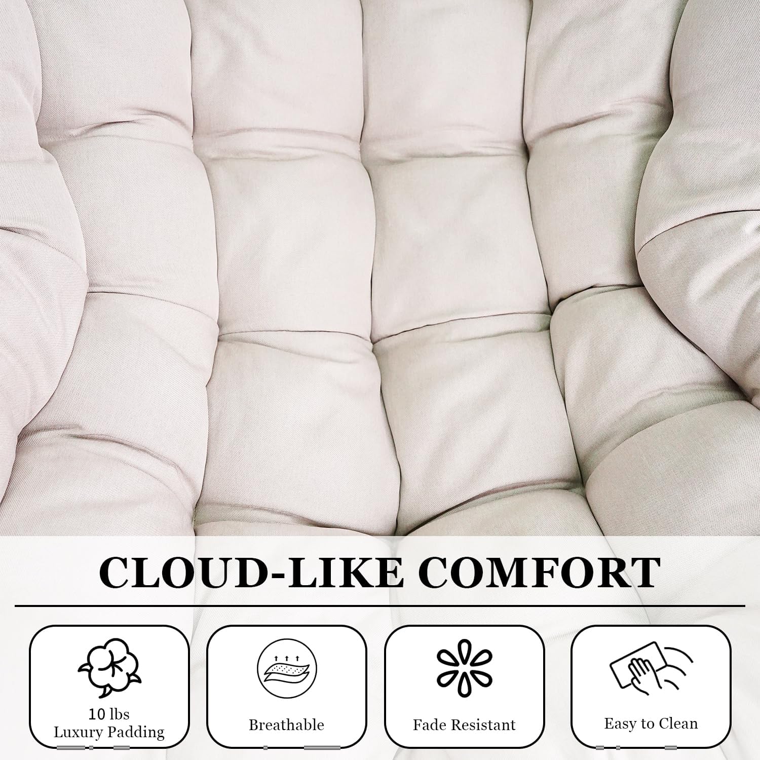 Rocking Papasan Chair Outdoor/Indoor, Rattan Wicker Lounge Rocker Egg Chair with Thick Cushion, Alloy Frame & Anti-Tip Wide Base for Patio, Living Room, Bedroom, Warm Beige