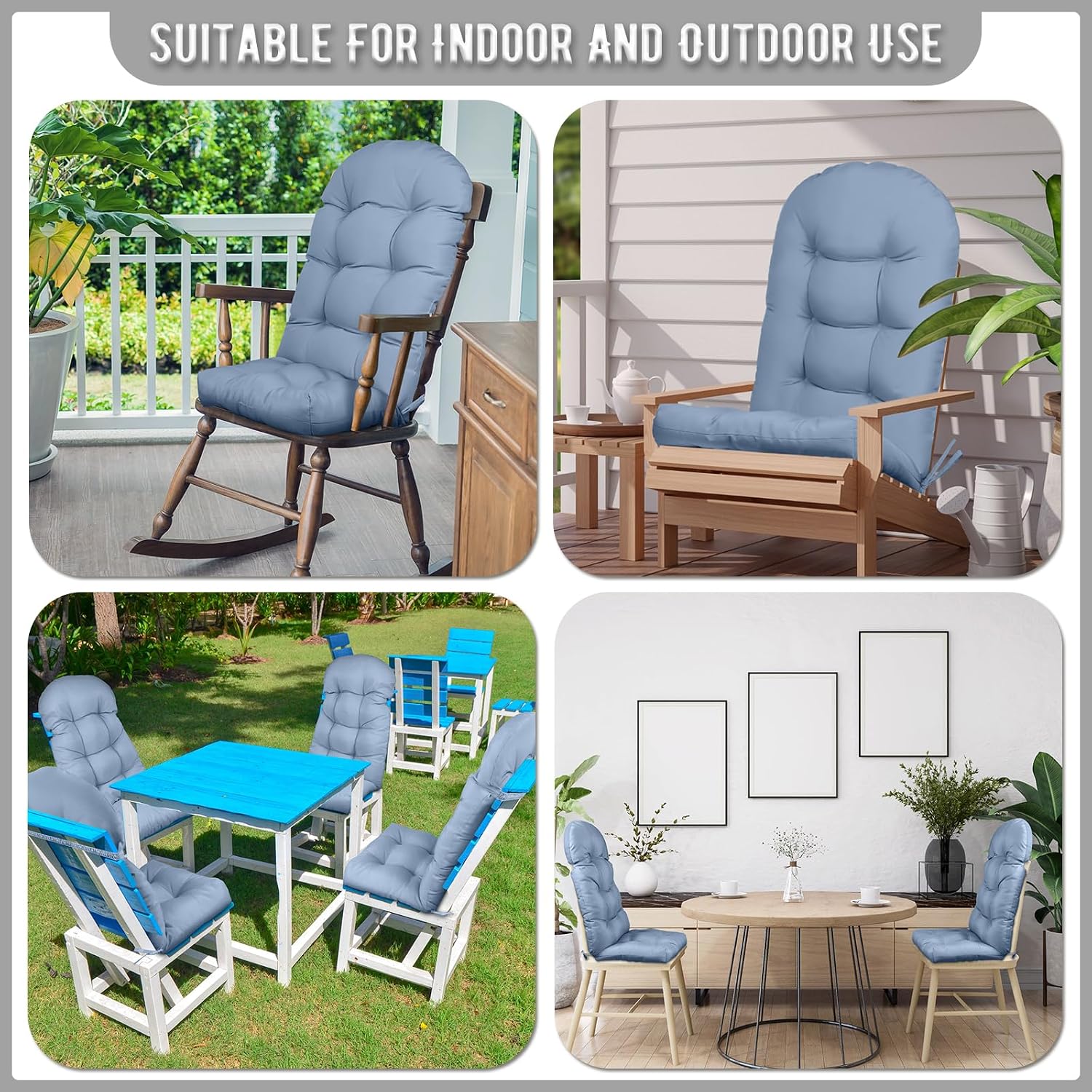 4 Pack Adirondack Chair Cushion, Waterproof Rocking Chair Cushion - Fade Resistant Patio Furniture Cushions, Thickened Patio Chair Pad for Outdoor and Indoor, 49x20x5 Inch
