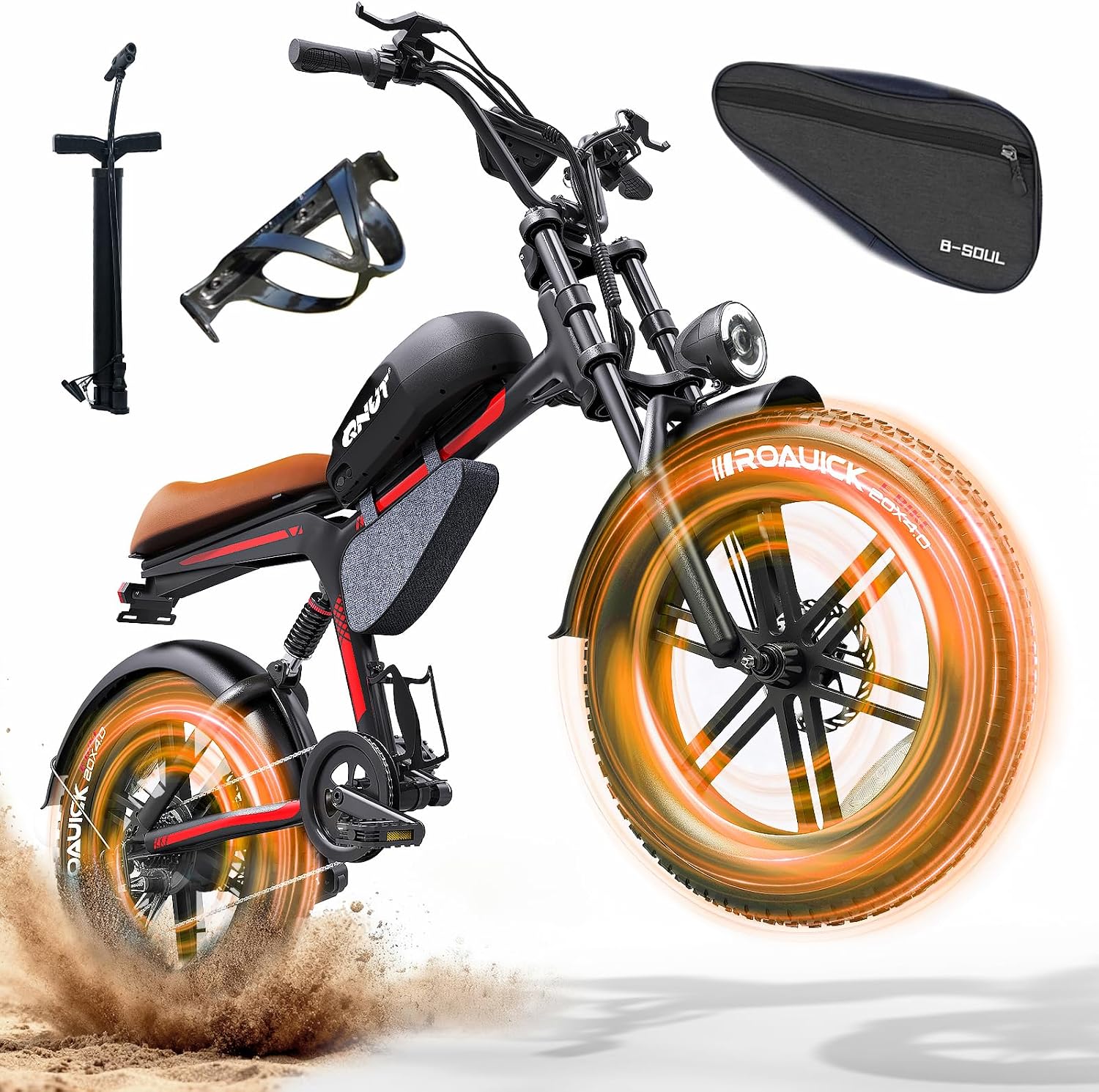 QNUT Electric Bike for Adults - 1500W Peak Motor 28MPH Speed, 48V 18Ah Battery, 60-90 Miles Range, 7-Speed Transmission, 20'x4.0' Retro Motorcycle Design for City & Trail Riding