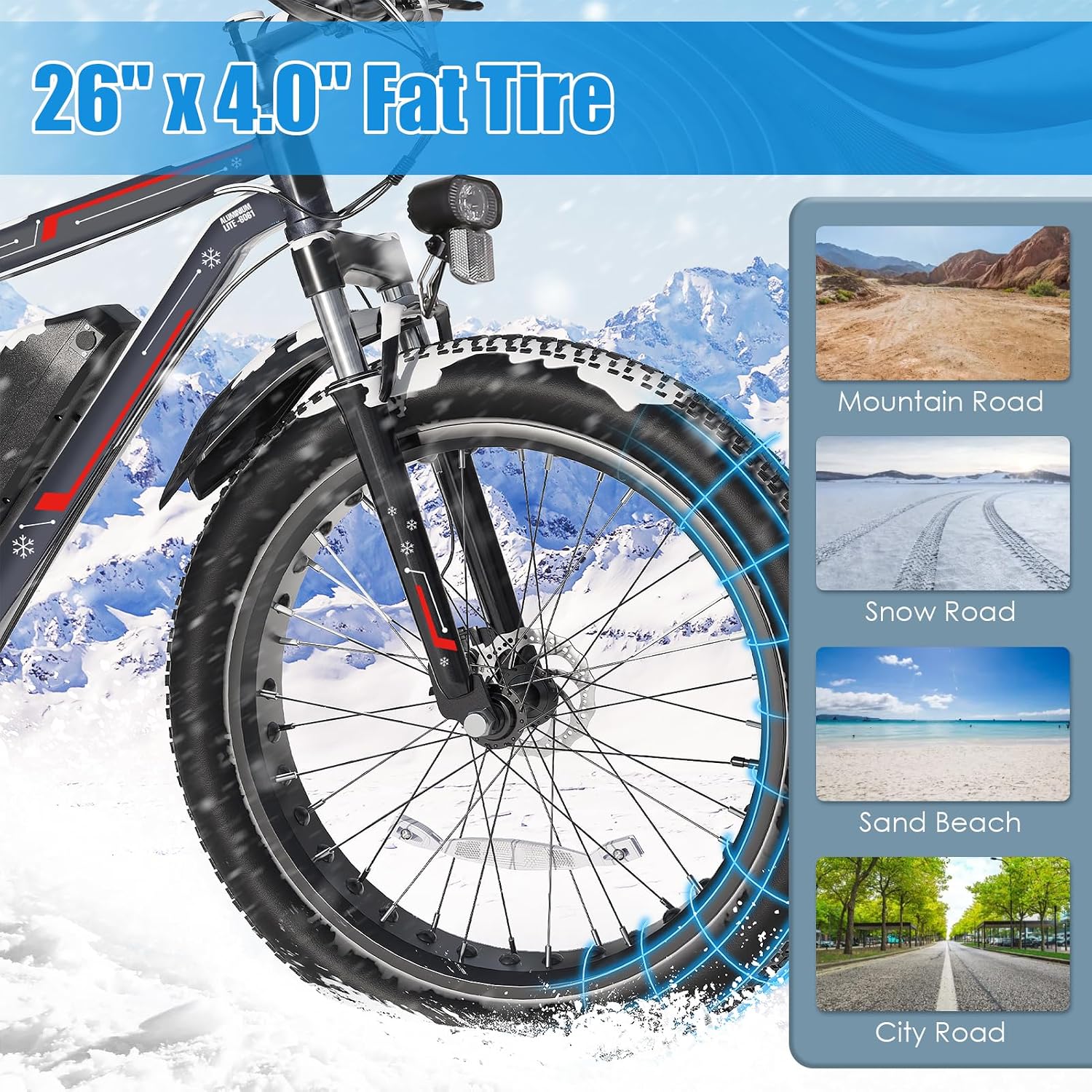 GOCIO 26' Fat Tire Electric Bike for Adults - 48V 750W Powerful Motor, 40 Miles Range, Dual Suspension, All-Terrain E-Bike
