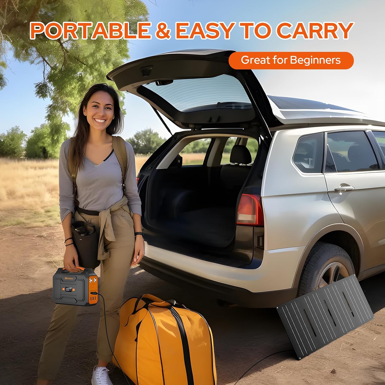 Portable Solar Power Station 100W with Foldable 40W Solar Panel,120W 110V Portable Power Pack with AC Outlet for Laptop Smart Device Outdoor Camping RV Hiking Outdoor Backup with Solar Charger