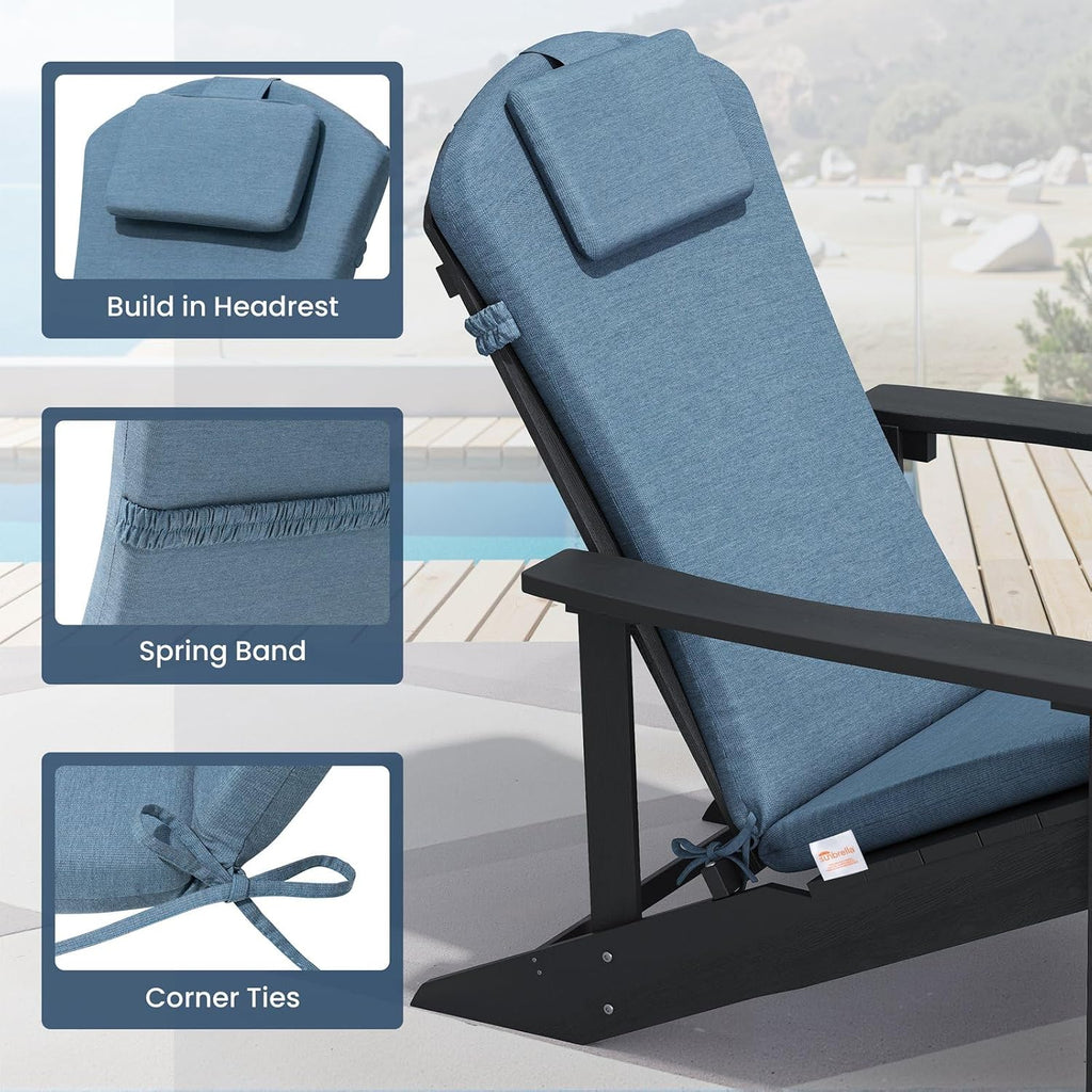 Crestlive 50x20 Inch Sunbrella Adirondack Chair Cushion with Headrest, Water Repellent, Fade Resistant, High Back Rocking Chair Cushion for Patio, Denim Blue