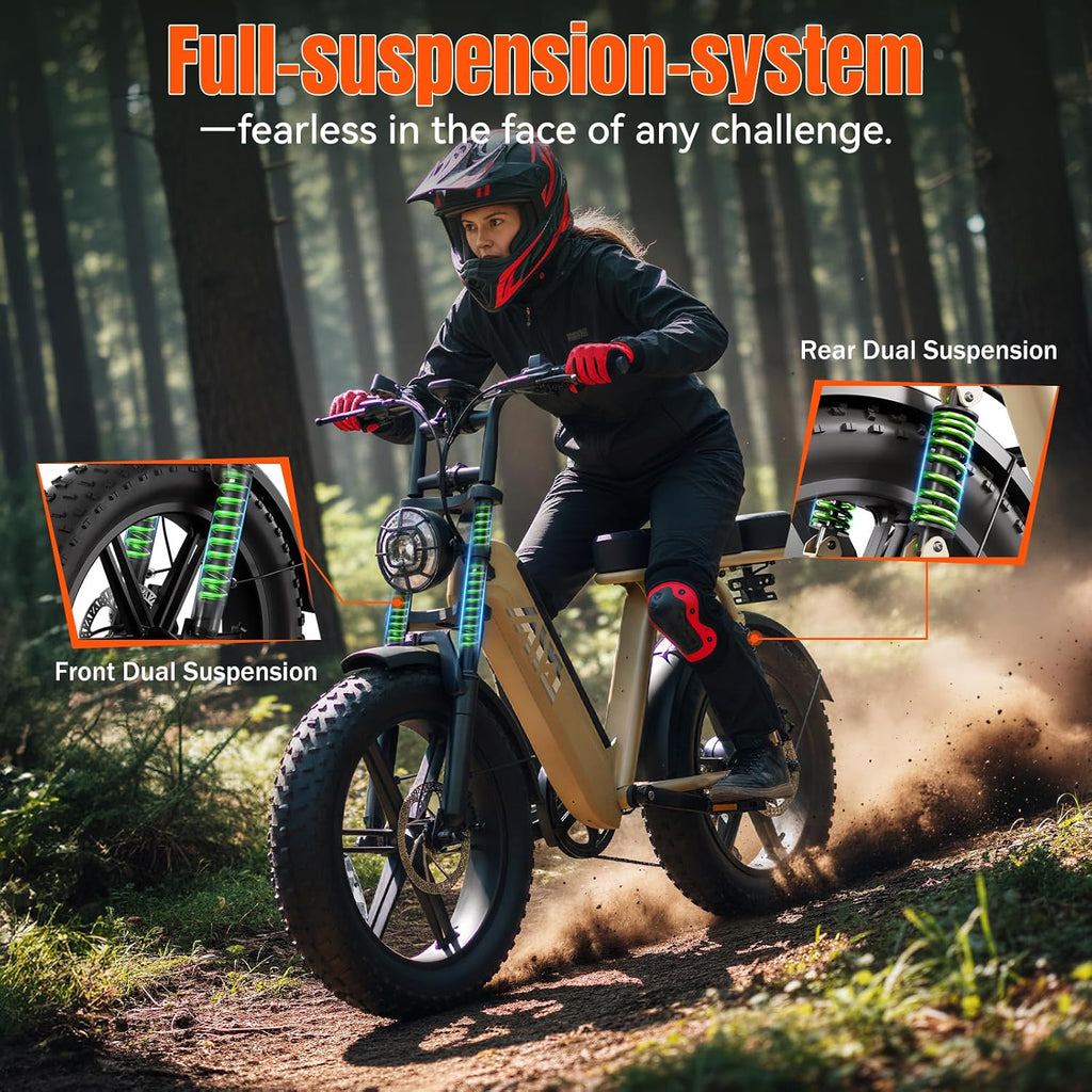 TST Electric Bike for Adults 1500W Peak 20' Fat Tire All-Terrain E-Bike 60 Miles Electric Dirt Bike for Road Sand Mountain Snow - 48V 15AH Battery Powered Electric Motorcycle for Adventure
