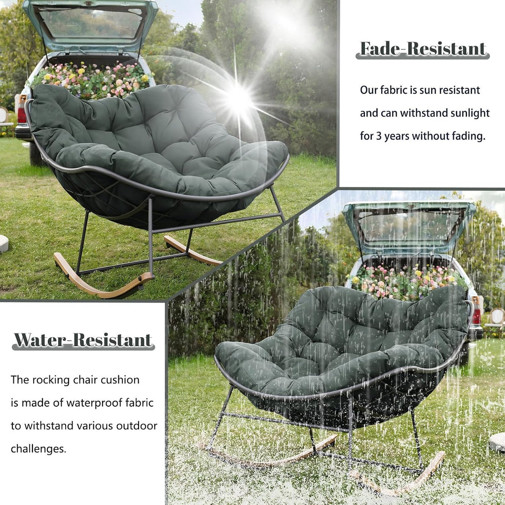 Outdoor Rocking Chair Cushions Replacement, 6''Thick Waterproof & Fade Resistant Papasan Chair Cushion with 6 Straps,Tufted Egg Chair Cushion for Indoor & Outdoor (Dark Gray)