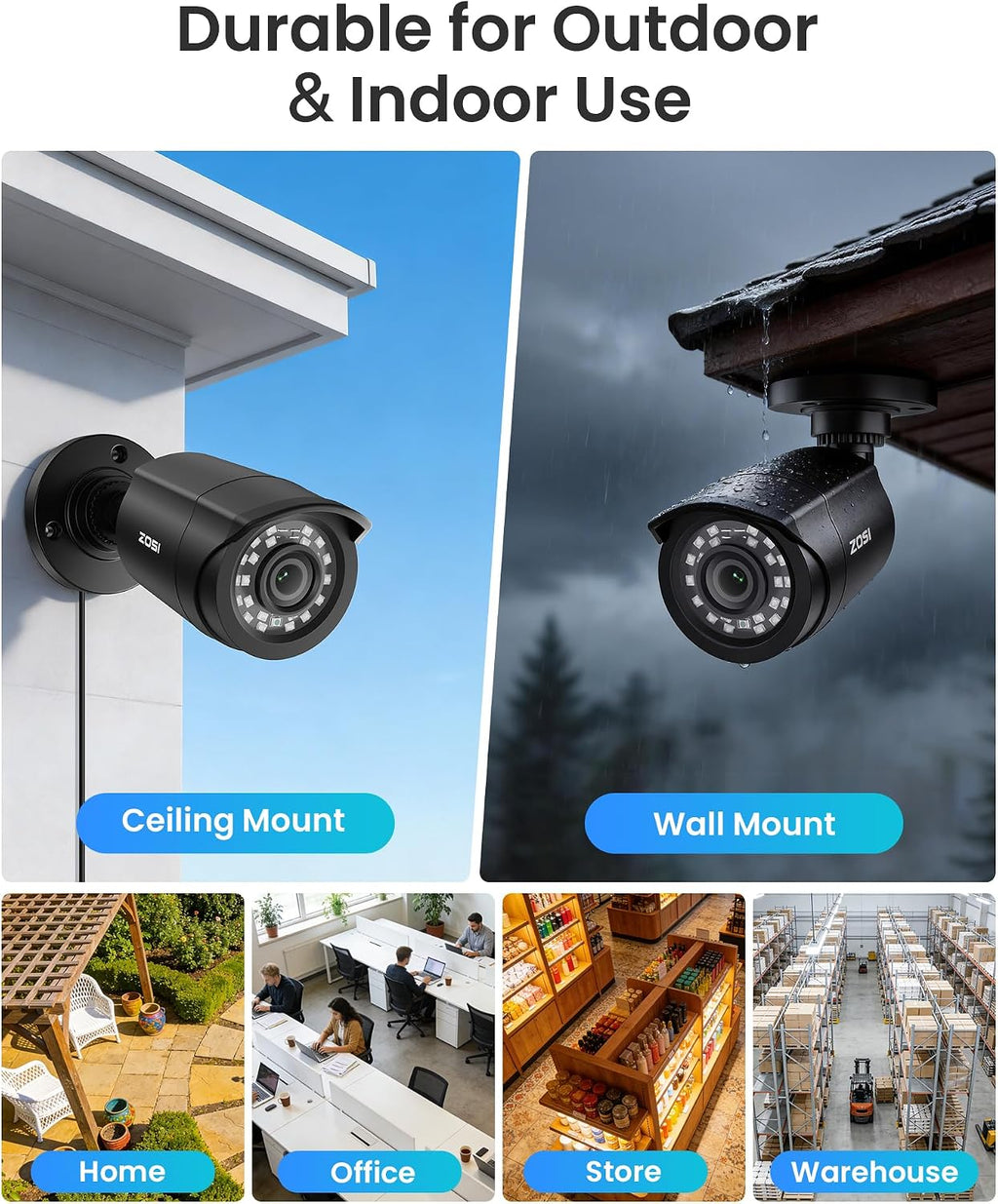 ZOSI 16CH Security Camera System with 2TB HDD, AI Human/Vehicle Detection, 16PCS 1080P Outdoor Indoor Surveillance Cameras, Night Vision, H.265+ 16Channel 2MP DVR for 24/7 Recording, Remote Access