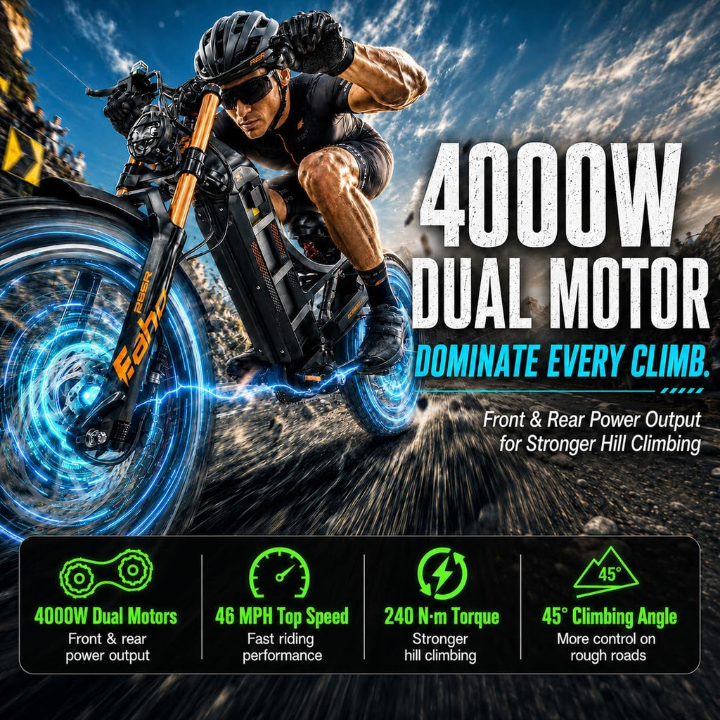 eAhora Romeo Pro 3 Electric Bike for Adults, 5600W 50MPH Dual Motor Ebike, 60V 80AH 250Miles Long Range Electric Bike, 26' *4.0 Fat Tire Electric Mountain Bike Full Suspension Off-Road E-Bike