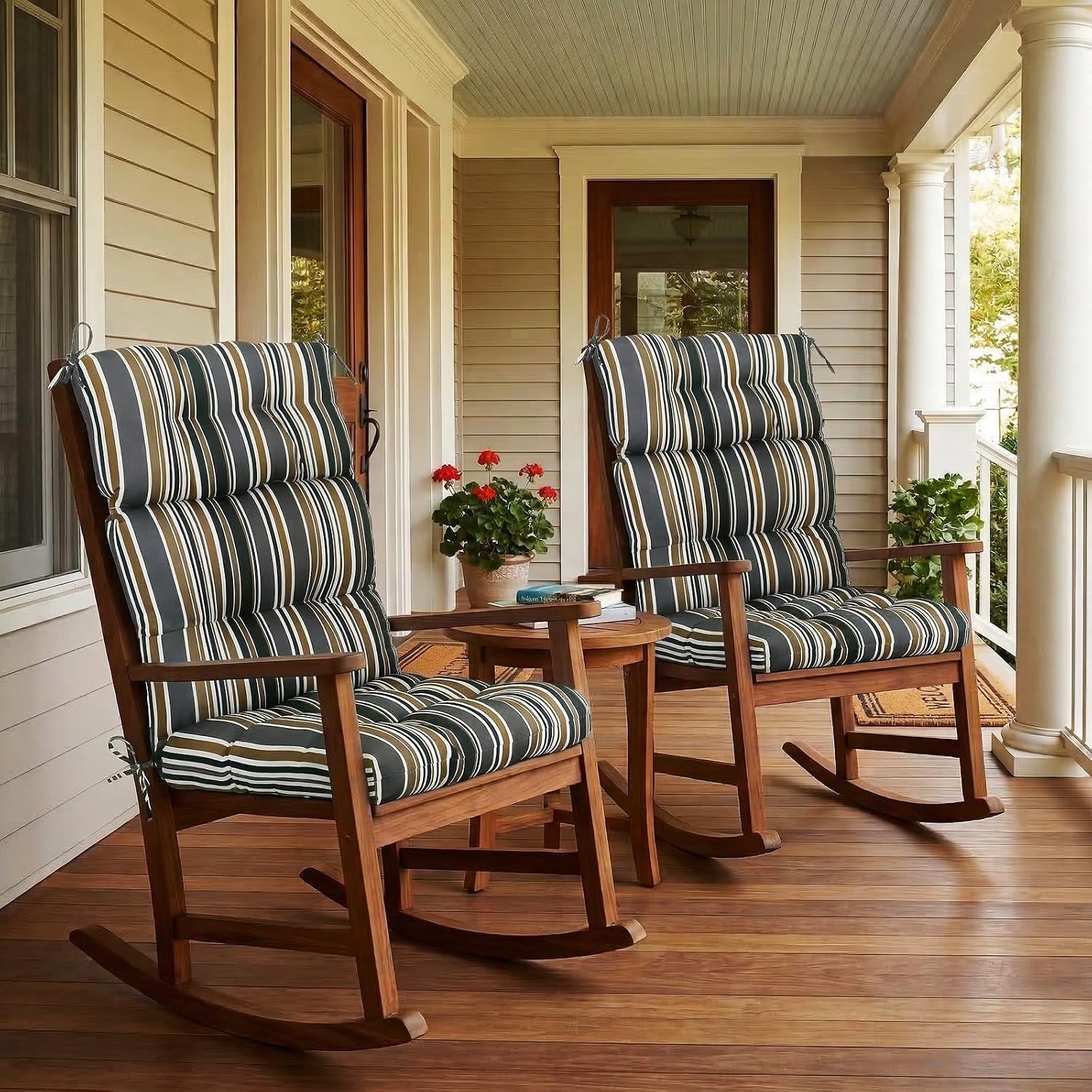 COOS BAY Outdoor Chair Cushions High Back 46x22 Inch, Tufted Patio Seat Cushions with Ties, Water-Resistant Replacement Pads, 2 Pack, Brown Stripes