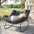 Outdoor Papasan Rocking Chair, 450 lbs Oversized Comfy Patio Chair with Thickened Cushion, Indoor Egg Rocking Lounge Chairs, Rocker Chairs for Patio Porch Garden Living Room Bedroom, Dark Gray