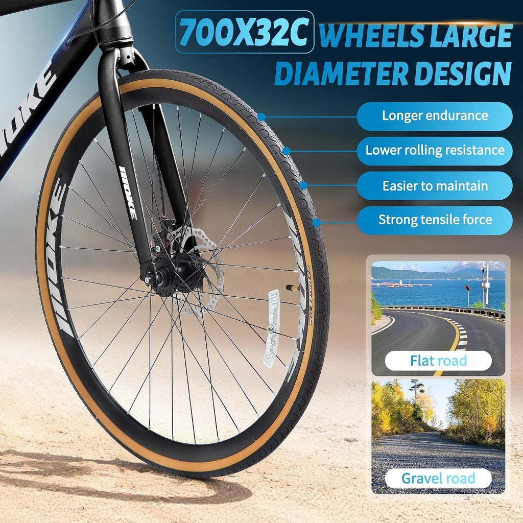 DEYGIA Hybrid Bike, 24-Speed 700C Wheel Hybrid Bicycle with Dual Disc Brakes, Trigger Shifting, Internal Wiring Frame, Lightweight City Commuter Bicycle for Men Women Adult, Multiple Colors