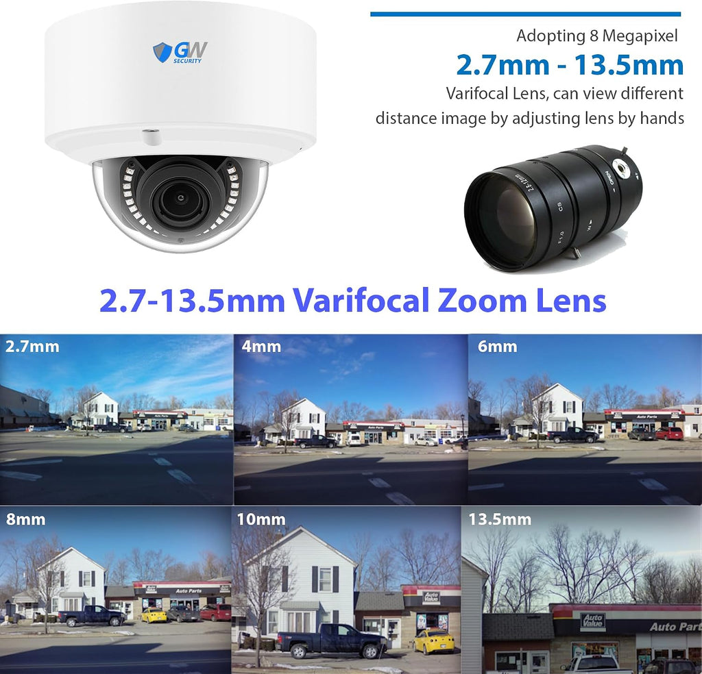 GW Security 16 Channel 12MP NVR 4K Outdoor Indoor Security Camera System - 16 x Dome 8MP Waterproof 2.7-13.5mm Varifocal Zoom AI Face Recognition Human & Vehicle Detection PoE Cameras, 4TB Hard Drive