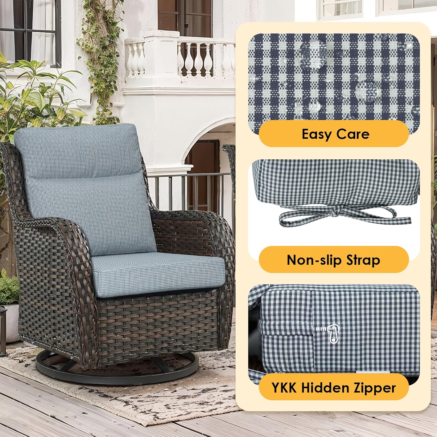 Outdoor High Back Chair Cushion, 2 Pack 44x21 inches Patio Chair Cushions Water Repellent Rocking Cushions Indoor Furniture Seat Pad, Black White Mini Check