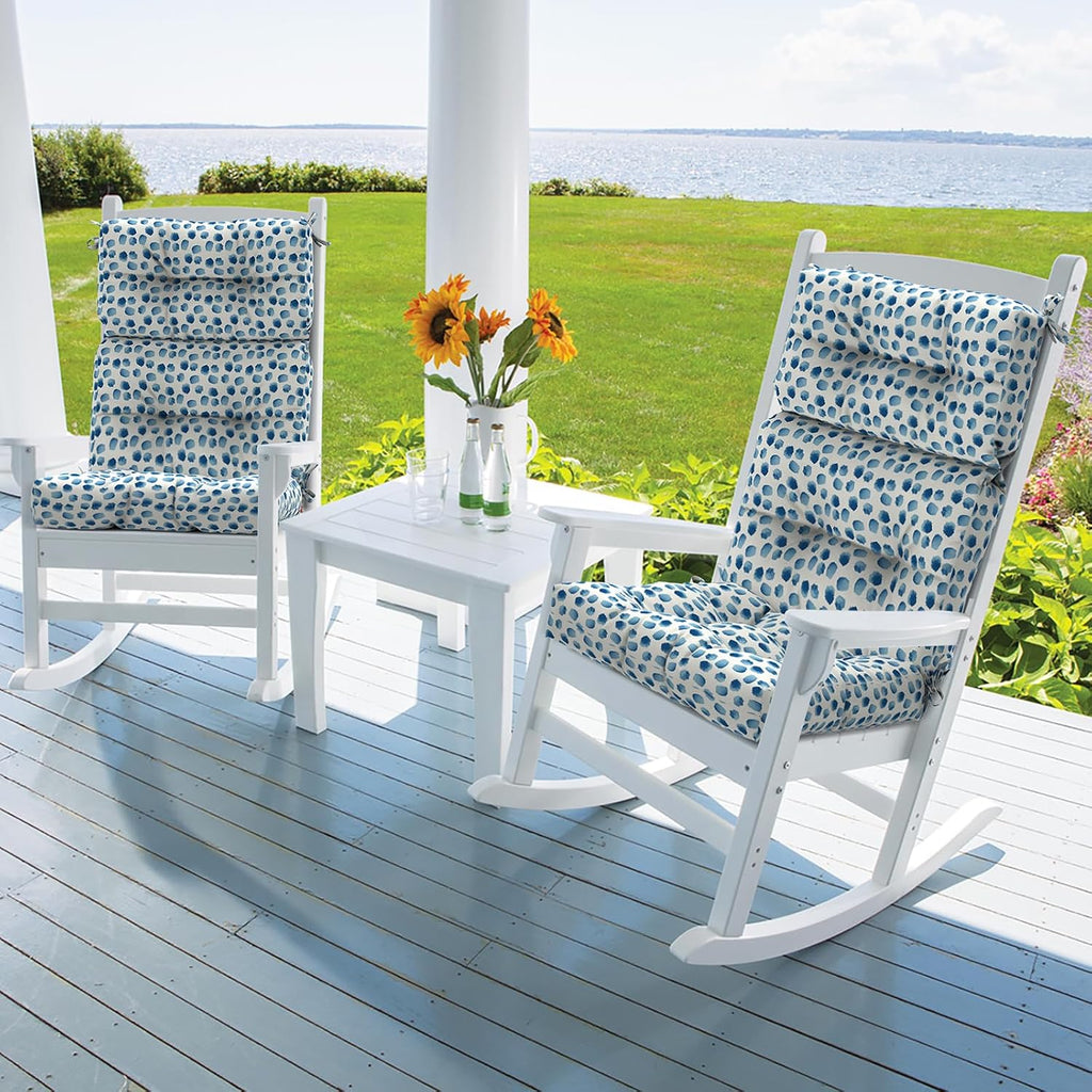 DYTXIII Outdoor High Back Chair Cushions Set of 2, Water Repellent Tufted Rocking Seat Cushions Replacement 44 x 22 Inch, Seat & Back Chair Pads for Patio, Balcony and Indoor Use -Brush Blue