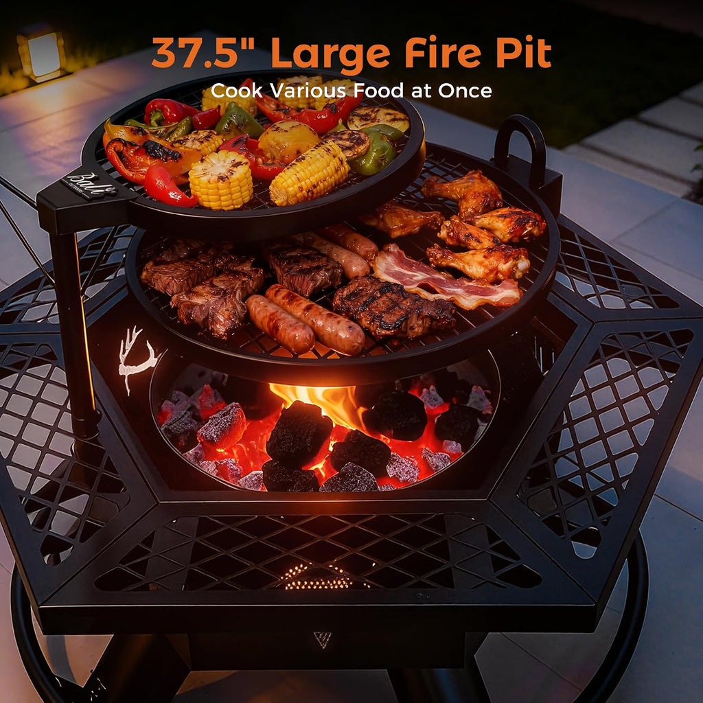 BALI OUTDOORS Fire Pit with BBQ, Outdoor Fire Pit for Wood Burning, Patio Firepits for Outside with Grill