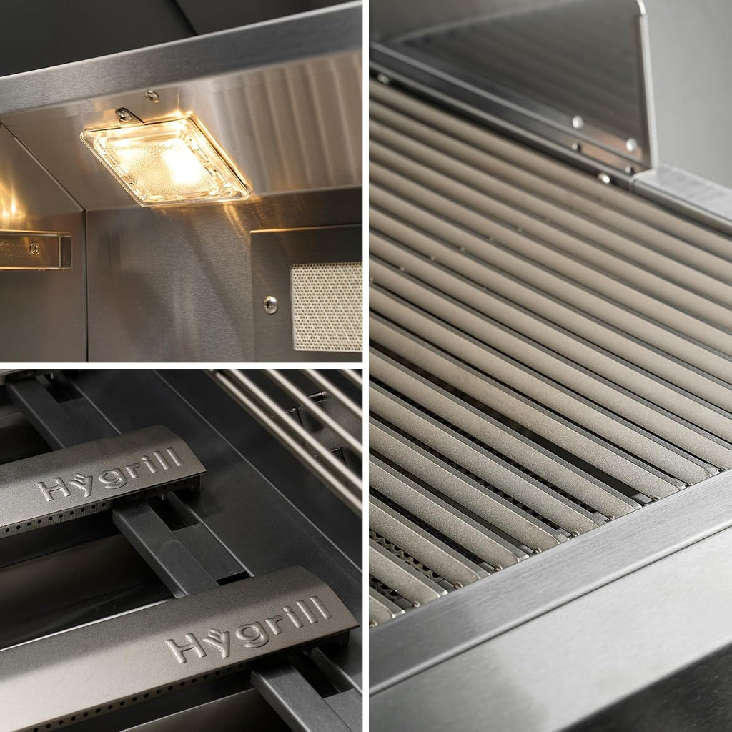 Hygrill Premium XTR 32-Inch Built In Grill, Stainless Steel 4-Burner Grill Head for Outdoor Kitchen with Rear Infrared Burner and LED Lights, Liquid Propane