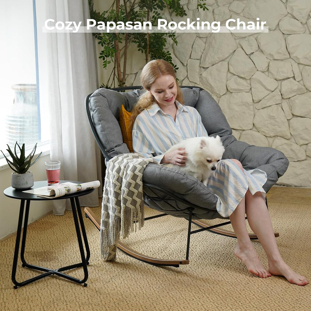 Grand patio Rocking Chair Indoor with Thick Cushion, Oversized Metal Papasan Rocking Chair for Living Room