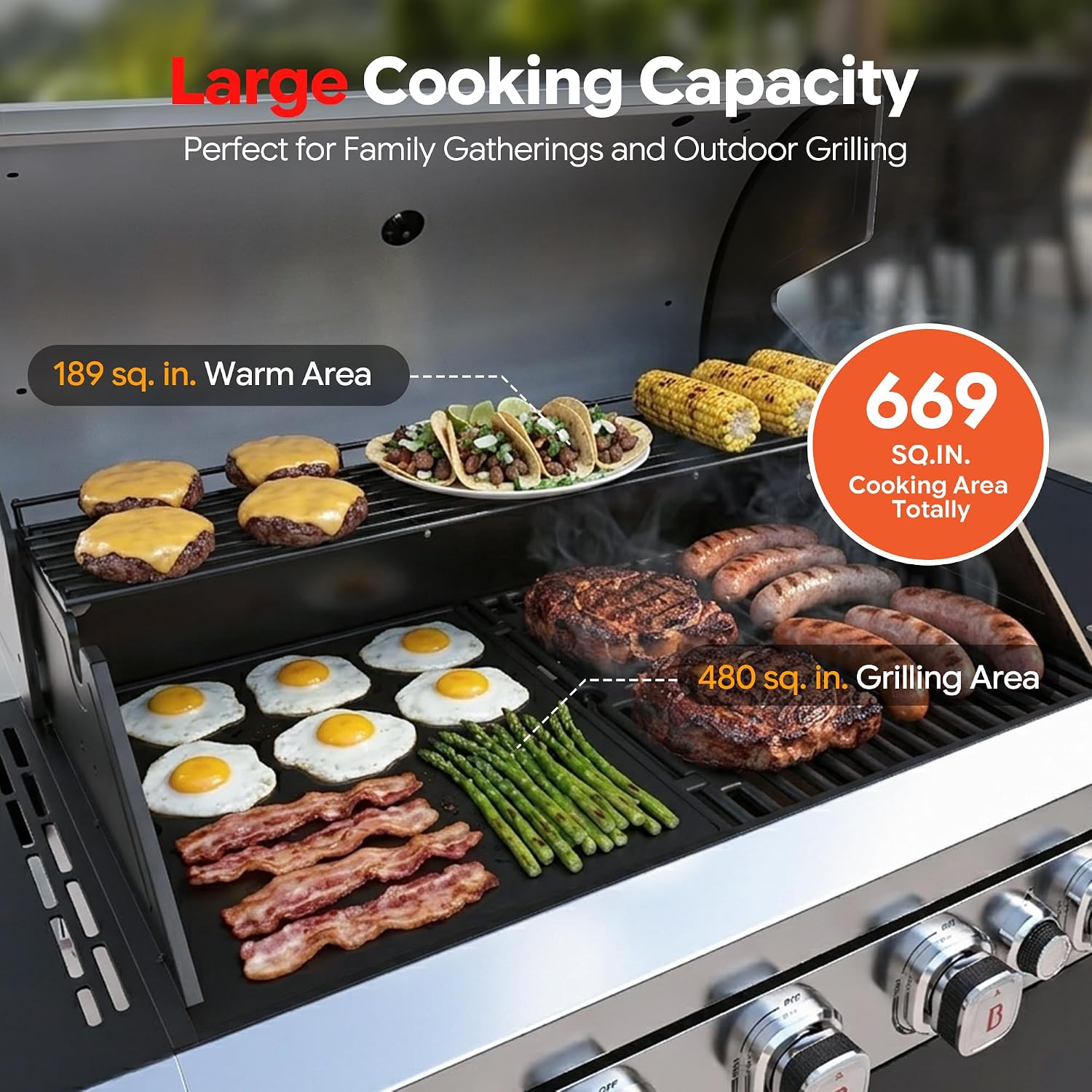 Brand-Man Propane Gas Grill Island Outdoor Kitchen & Storage Cabinets, 52000 BTUs Stainless Steel Burner Patio Cooking BBQ Grill with Side Burner - Natural Gas Convertible, Black (5 Burner)