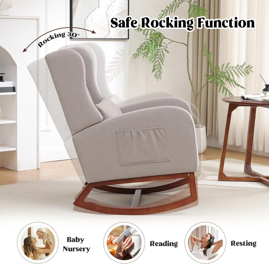 HCHAIRH Rocking Chair Nursery, Nursery Rocking Chairs with Foot Rest, Comfy Glider Rocker Nursing Chair with Back Pillow for Nursing, Living Room, Bedroom, Light Grey