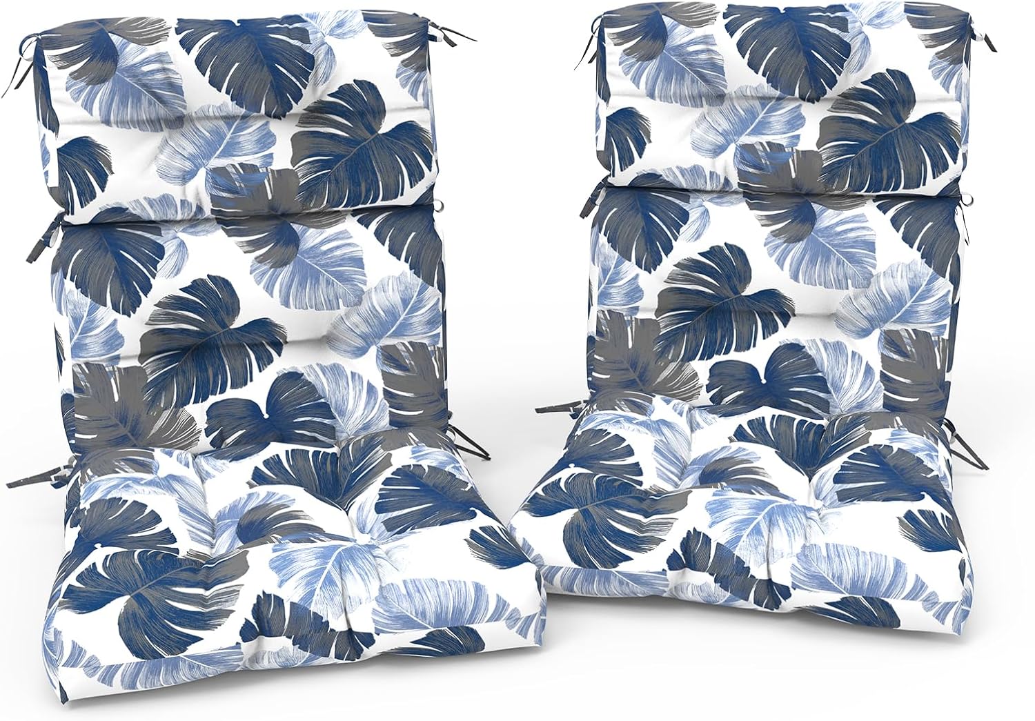 Outdoor High Back Patio Chair Cushions, Tufted Rocking Chair Cushions, Adirondack Cushions for Garden Porch Home Office Chair Use, 44' x 22' x 4', 2 Pack, Monstera Blue