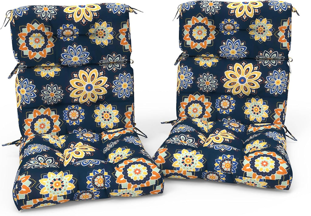 Outdoor High Back Patio Chair Cushions, Fade Resistant & Waterproof Tufted Seat and Back Cushions for Patio Furniture, Patio Chair Cushions 44x22 Inch, Set of 2, Bloom Medallion‌Cobalt