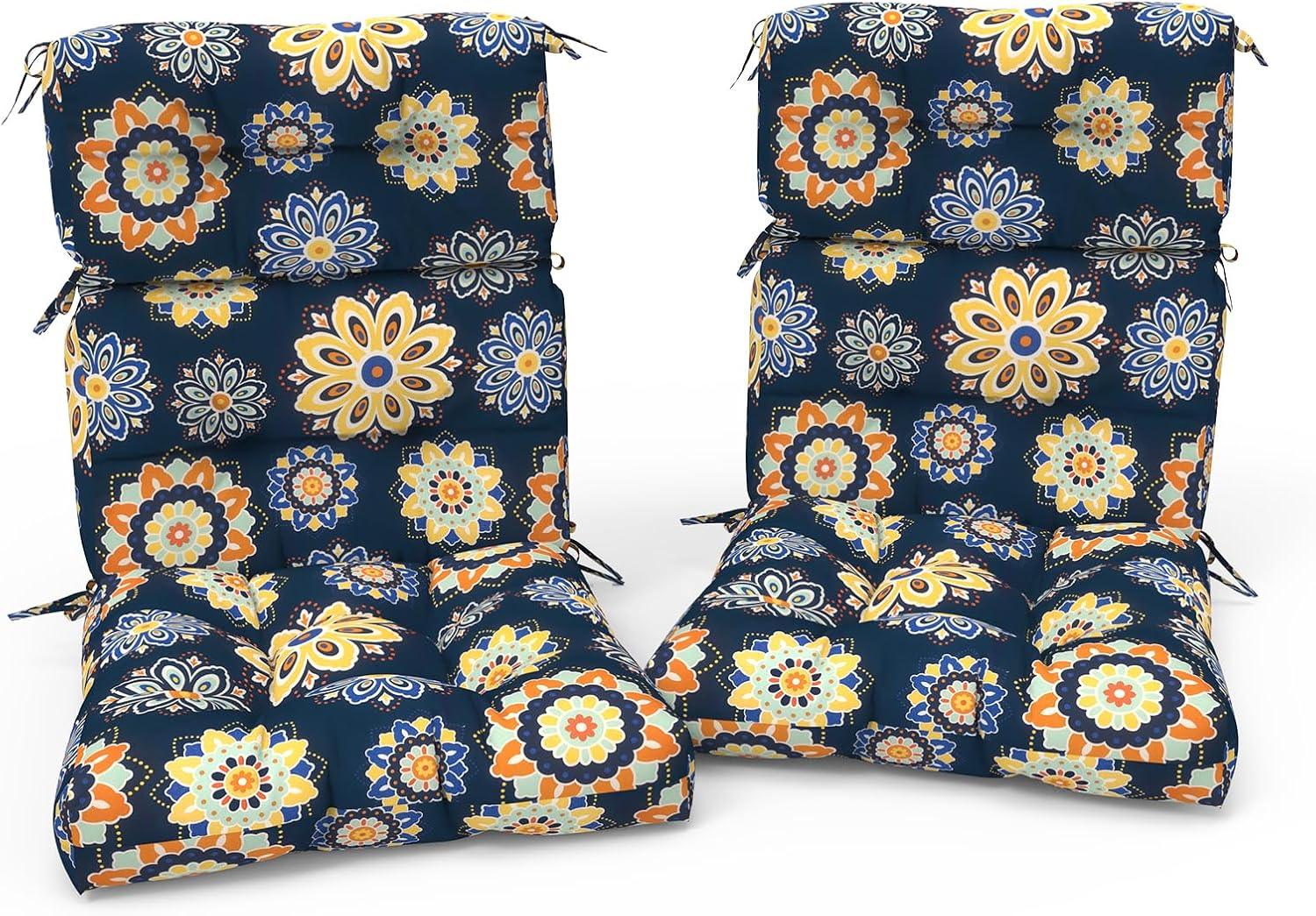 Outdoor High Back Patio Chair Cushions, Fade Resistant & Waterproof Tufted Seat and Back Cushions for Patio Furniture, Patio Chair Cushions 44x22 Inch, Set of 2, Bloom Medallion‌Cobalt