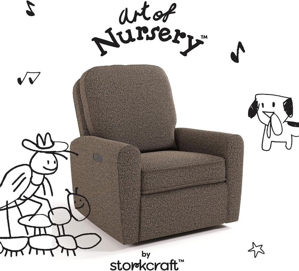 Storkcraft Amalfi Deluxe Power Recliner Swivel Glider – Premium Electronic Nursery Rocking Chair, Oeko-TEX 100 Certified, Includes Dual-USB Charging Port with USB-A & USB-C (Mountain Brown Boucle)