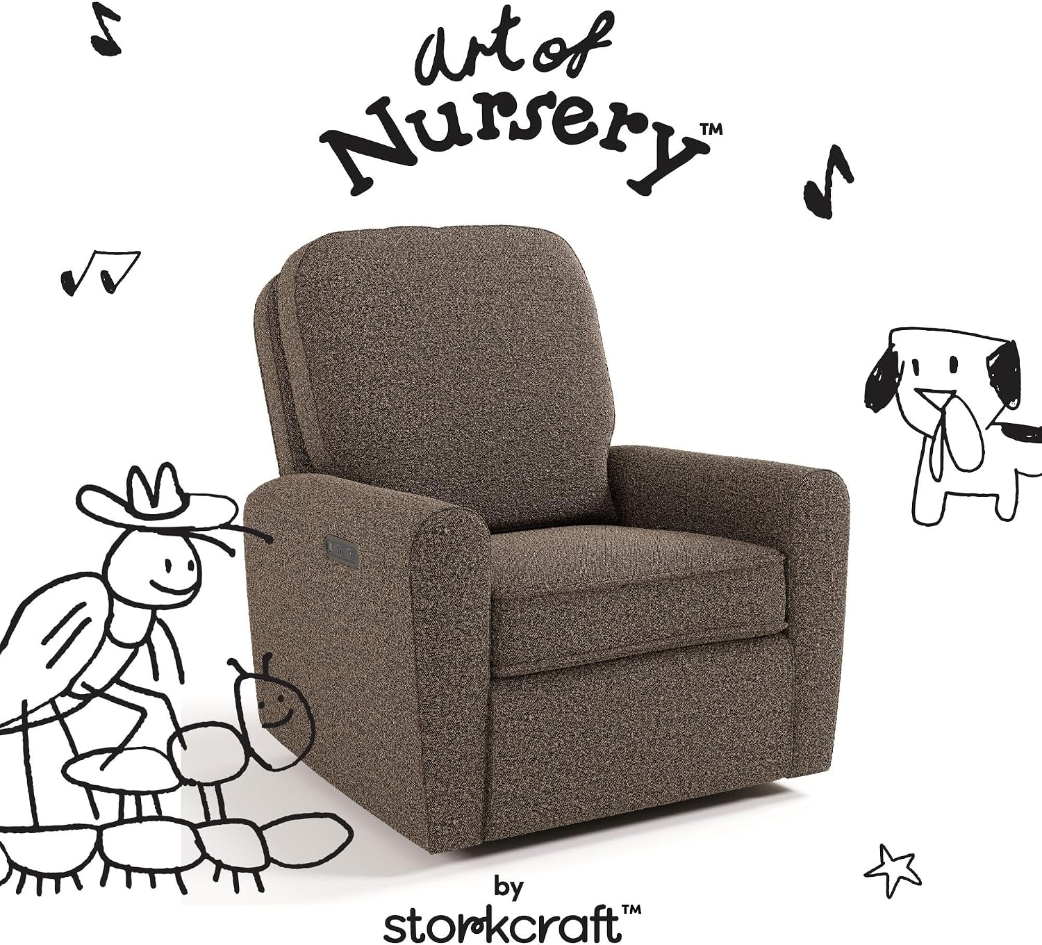 Storkcraft Amalfi Deluxe Power Recliner Swivel Glider – Premium Electronic Nursery Rocking Chair, Oeko-TEX 100 Certified, Includes Dual-USB Charging Port with USB-A & USB-C (Mountain Brown Boucle)