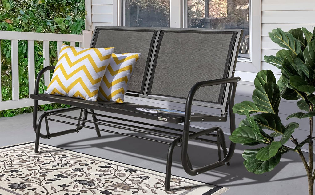 NUU GARDEN Porch Glider Heavy Duty 529 LBS, Iron Patio Glider Chairs Bench, 2-Seater for Backyard, Poolside, Garden, Black