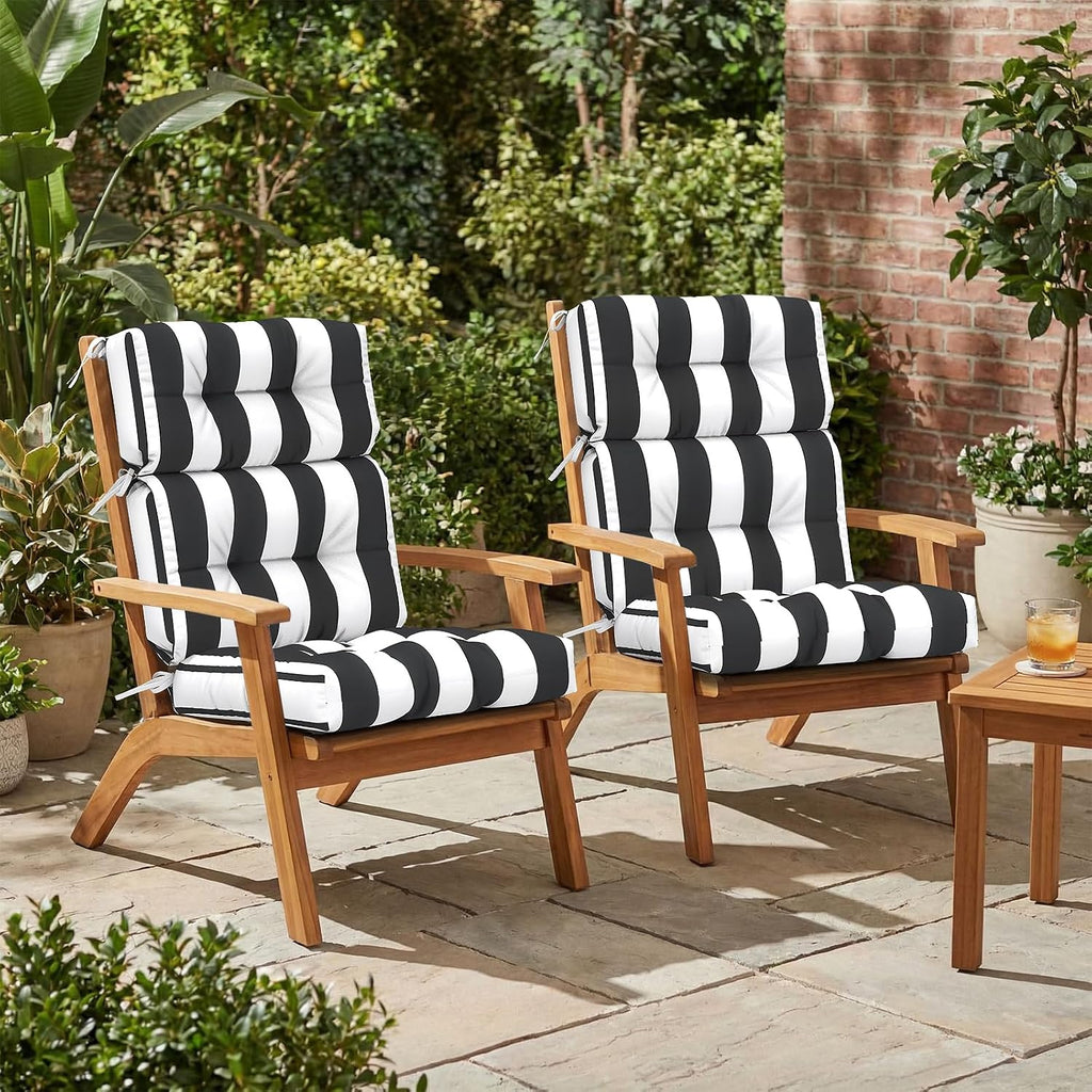 Outdoor High Back Patio Chair Cushions, Tufted Rocking Chair Cushions, Adirondack Cushions for Garden Porch Home Office Chair Use, 44' x 22' x 4', 2 Pack, Cabana Black