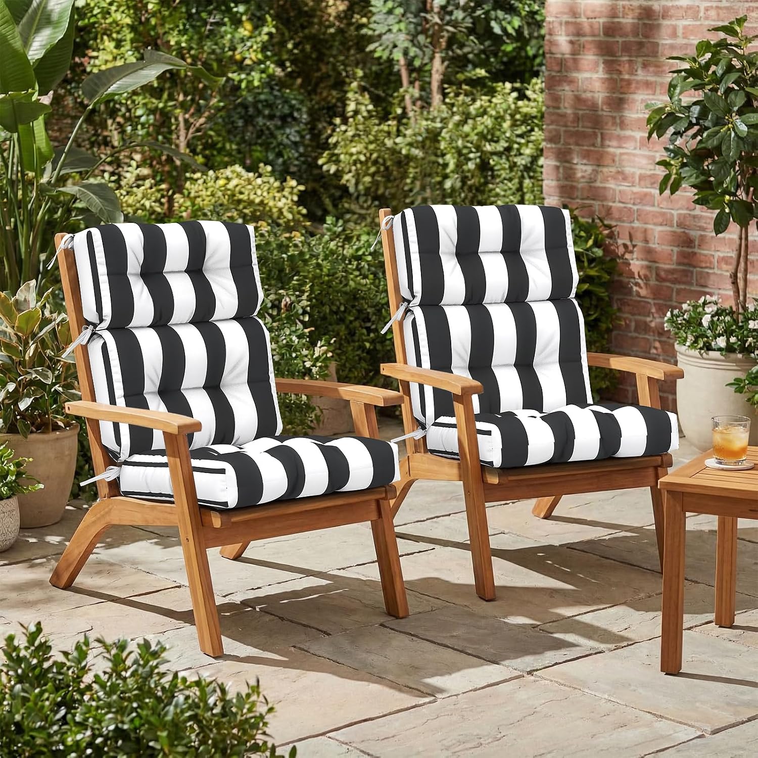 Outdoor High Back Patio Chair Cushions, Tufted Rocking Chair Cushions, Adirondack Cushions for Garden Porch Home Office Chair Use, 44' x 22' x 4', 2 Pack, Cabana Black