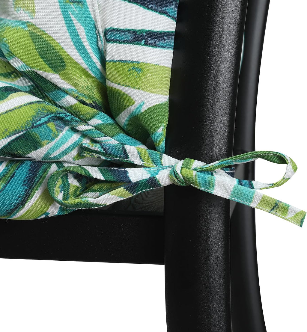 Magpie Fabrics Patio Tufted High Back Chair Cushion 2 Count, Waterproof Fade Resistant Indoor Outdoor Deep Seating Rocking Chair Swing Seat/Back Cushions - Green Palm Leaves