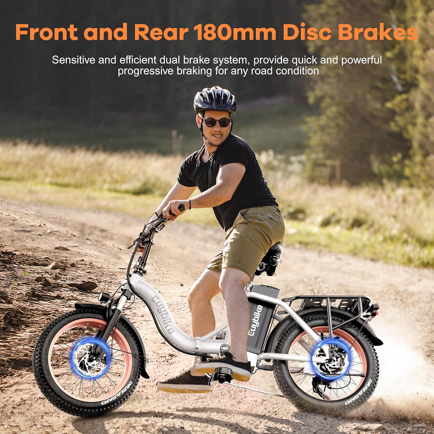 EUYBIKE Folding Electric Bike for Adults, Foldable Ebike with 48V 18AH Hidden Removable Battery, 20' Fat Tire 750W Motor, 60+Miles Aluminium Alloy Mountain Bicycle White with Basket